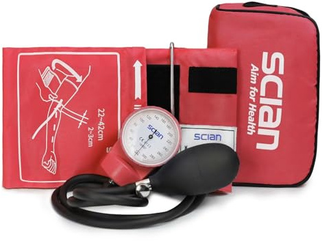 Scian Manuelle Blutdruckmessgerät – Aneroid Sphygmomanometer mit D-Ring, Universal-Manschette, 22-42 cm, Tragetasche für Krankenschwestern, Ärzte, Senioren, Erwachsene (Rot)