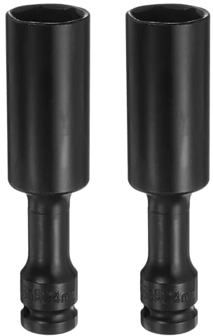 sourcing map 2pcs Deep Thin Wall Impact Socket 24mm Metric 6 Point Socket 1/2 Square Drive 5 Extra Long Phosphated CR-V Steel Industrial Grade Spindle Axle Nut Socket, Black