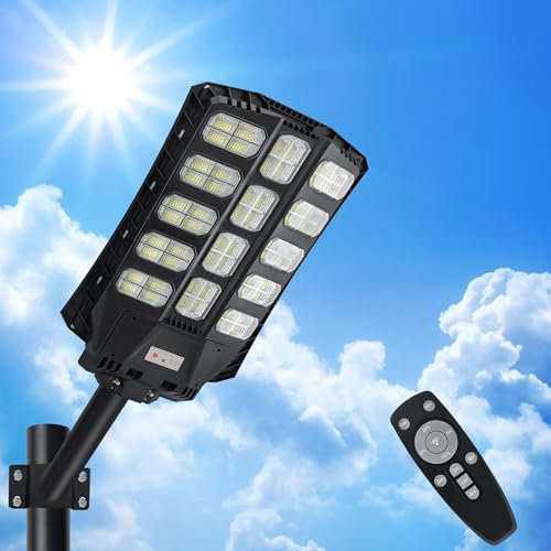 FIVMEN Solar Straßenlaterne 500W mit Fernbedienung und Bewegungsmelder Sensor Solarlampen Straßenlampe 1344 LEDs IP65 Wasserdicht Solar Wegeleuchte Straßenleuchte für Außen, Kaltweiß