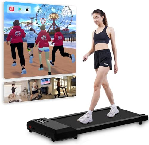 DeerRun Walking Pad Leise 2 in 1, Laufband für Zuhause MAX 136kg, Laufband Schreibtisch APP Steuerung mit KI-Begleitung, Multiplayer-Rennfunktion Laufbänder