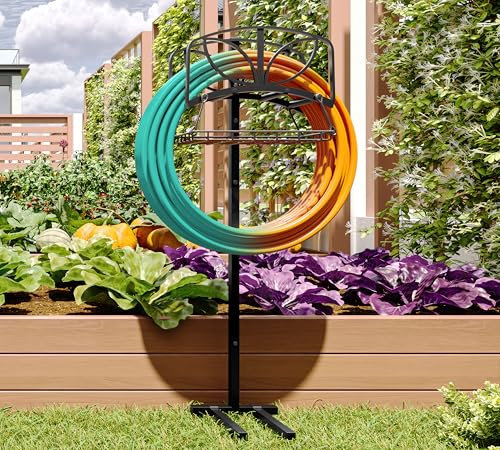 Fire Beauty Garden Hose Holder with Storage Basket,Heavy-Duty,80+ lb Capacity,Rust-Proof Stainless Steel,Organizes 150ft Hose for Patio&Yard,Leaf Design