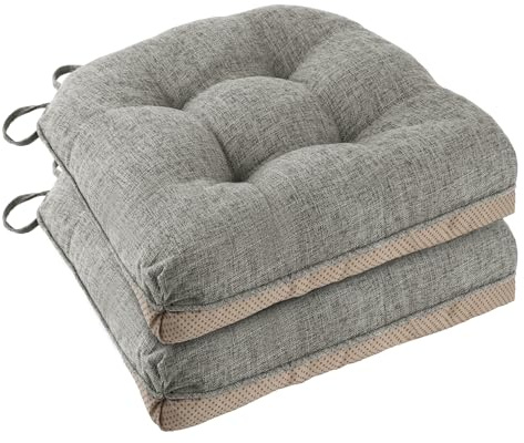 FlyGulls Chair Cushions for Dining Chairs 2 Pack Non Slip Kitchen Chair Cushions 18x18x3 Turfted Chair Pads Comfortable and Soft Seat Cushion with Ties, Light Grey