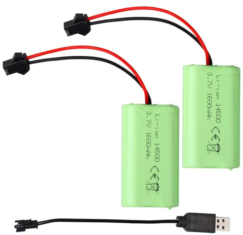 2 st 3,7 V 1 600 mAh Li-ion-batteri, uppladdningsbara RC-batterier SM-2P-kontakt med USB-kabel för 9962 8837 RC bil terrängbil fjärrstyrd tankar robotar universellt batteri