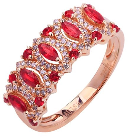 Skcess Bagues de fiançailles en or rose 18 carats marquise rubis rouge, bague de fiançailles en forme de marquise avec 0,59 ct rubis et diamant bague femme, 50 (15.9), Métal précieux, Rubis
