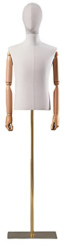 GLJTUO Mannequin-Torso Für Erwachsene, Männliche Form, Mit Goldener Quadratischer Basis, Höhenverstellbarer Halb-Dummy-Mannequin-Torso Für Die Präsentation Im Geschäft/Zu Haus,Cloth Head-with arms