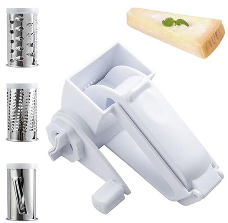 FUYTSUO Rallador de queso parmesano, rallador de queso, rallador de parmesano, molinillo de parmesano con 3 tambor fino de acero inoxidable, rallador de queso compacto con manivela para la cocina