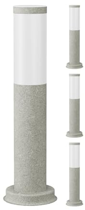 ledscom.de 4x Wegelicht/Pollerleuchte PORU für außen, IP44, 40 cm, grau (Stein-Optik), 1x E27 max. 40W