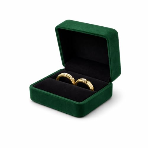 DELALO Samt Ringbox für Hochzeit & Antrag – Ringschatulle aus Samt für 2 Ringe – Ringbox ideal für Verlobung, Trauringe & Geschenk (Grün)