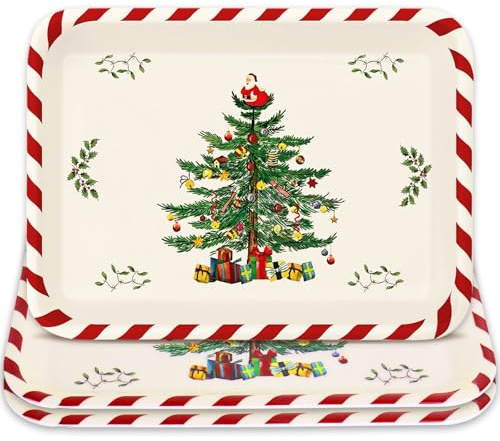 Whaline 3 Pcs Christmas Serving Trays Xmas Tree Plastic Serving Platters Dishes for Holiday Party Breakfast Lunch Dinner Food Snack Supplies, 10 x 13 Inch