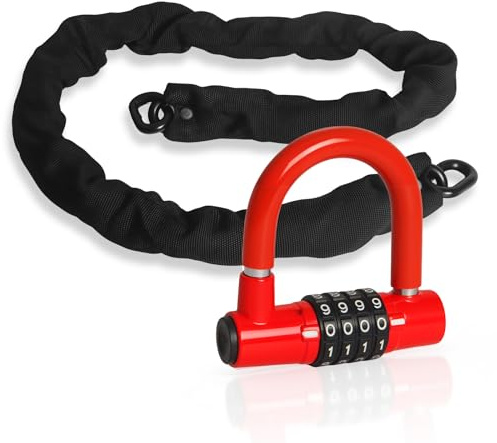 Bike Chain Lock Combination, 4 Digit Mini U Lock Anti-Theft Bicycle Lock Combo, 3.3FT x 8mm Security Steel Chain Locks for Electric Bike, Scooter, Motorcycle ﻿