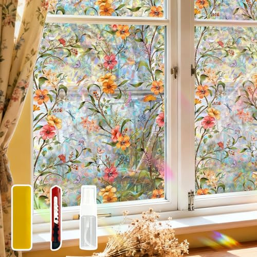 Decorative Window Privacy Film, 17.7x78.7, UV-Resistant Static Cling Sticker, Suitable for bathrooms and bedrooms Rainbow Glass Sticker, Suitable for Home Offices.