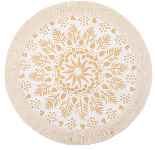BEAMARKER Runder Tisch Tischsets 13 Zoll Bohemian Quaste Gewebte Tischsets n Vintage Heißmatten Saugfähig Waschbar Untersetzer Löffel Rest Küchenzubehör für Abendessen Tischplatte