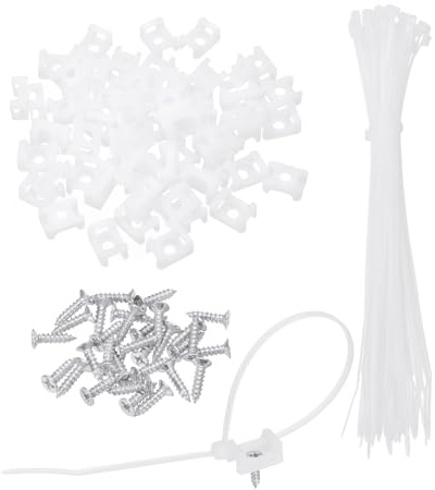 sourcing map 60 soportes tipo sillín de 1,5 cm con bridas de cable de 8 pulgadas y tornillos de rosca M3, juego de abrazaderas de soporte organizador de cables, color blanco