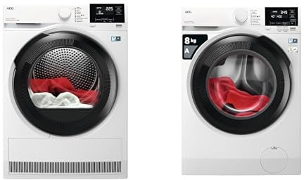 AEG Set Serie 6000/8000: Secadora 8Kg Bomba Calor + Lavadora 8Kg 1400 RPM, Motor Inverter, Blanco
