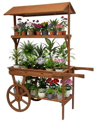 DnyioVpl Flower Cart Display Stand with Wheels for Bridal - Market Flower Display Stand, Large Country Market Vintage Wooden 3 Tier Cart, Display Rack for Home Decor, Display Rack, Lemonade stand