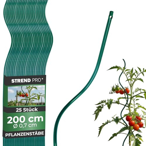 STREND PRO Tomatenstäbe 200 cm - 25 STK. | Spiralstab Ø 7 mm Verzinkter Stahl | Pflanzstab, Tomatenstütze, Rankhilfe, Stangen für Tomaten | Rankstab Metall | Spiral Bohnenstange Pflanzenstütze groß