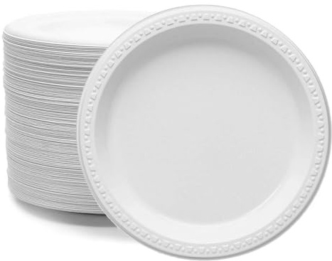 Venuscello 200 x Plastic Party Plates 10 (26cm) White Reusable Dinner Plates for Catering Wedding Party BBQ Events Durable Lightweight Serving Plates
