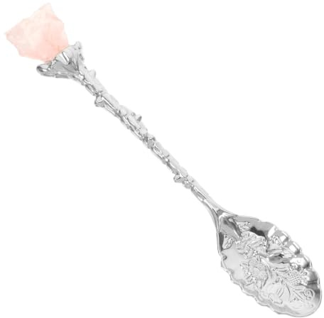 Sosoport Vintage Teelöffel mit Kristalleinlage aus Legierung Komfortabler Griff Dekorativer Zuckerlöffel für Teeparty und Dessert Einzigartiges Retro Design Silberfarben