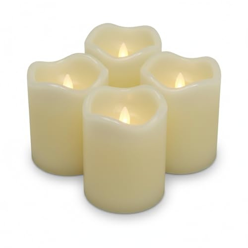 ToCi 4 x LED Kerzen Creme Ø 7 x 9 cm – Flammenlose Echtwachskerzen mit flackerndem Licht & Timer - LED-Stumpenkerzen mit An-/Ausschalter - Batteriebetriebene Dekokerzen für Advent & Zuhause