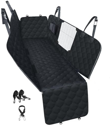 PETICON Dog Car Seat Cover with Mesh Window, 100% Waterproof Pet Seat Cover for Back Seat, Scratchproof Dog Hammock for Cars, Trucks, SUVs, Jeeps, Black