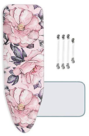 MKMKM Copriasse da Stiro, Dimensioni Extra Large, XL/XXL, 100% Cotone, con Imbottitura in Feltro Spessa 5 mm, Adatta per Ferri da Stiro a Vapore, Fiori Rosa - 155x60 cm