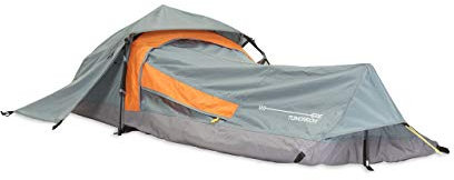 Lumaland Where Tomorrow Solo-Zelt Pop Up Wurfzelt 1-Personen-Zelt - Rechteck - 220x80x50 cm - Camping Festival - Ultraleicht, kleines Packmaß, wasserdicht, robust - Grau