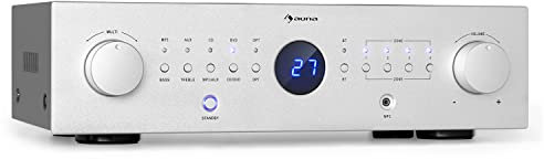 auna AMP-CD950 DG - Amplificador Digital, Multicanal, Amplificador HiFi, AV y Control de Agudos y Bajo, Amplificadores Sonido con Subwoofer, 4 Canales de Audio y Altavoz con Mando a Distancia