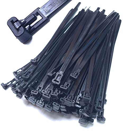 100 Stück Kabelbinder wiederverschließbar 150mm x 7,6mm schwarz wiederlösbar Mehrweg Nylon wiederverwendbar UV stabil