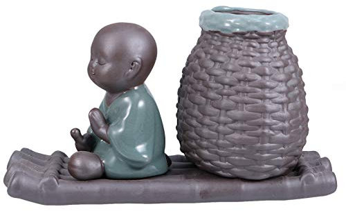 YARNOW Bouddha Planteur en Céramique Moine Statue Plante Succulente Pot Hydroponique Fleur Vase Bonsaï Conteneur Porte- Stylo Crayon Tasse Brosse Titulaire Pot pour Jardin De Bureau