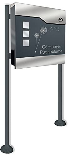 Zalafino Standbriefkasten mit FUNKKLINGEL ANTHRAZIT - aus pulverbeschichtetem Stahl - mit Zeitungsrolle, Sichtfeldern und Standfuß …