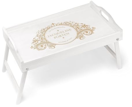 Maverton Frühstückstablett mit Gravur - Betttisch mit Griffen - klappbare Beine - erhöhter Rand - Weiß - Geburtstagsgeschenk für Frauen - Einzugsgeschenke - Ornament
