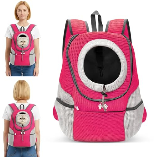 ALLSOPETS Hunderucksack, Tragbarer Haustierträger für Kleine Hunde und Katzen, Fahrrad- und Motorrad-Träger für Wandern, Camping und Outdoor (Rosarot, M)