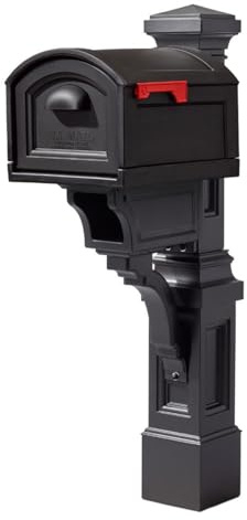 Step2 Atherton Extra Large Mailbox & Post, Weather Resistant, Large Outdoor Mailboxes, Made of Durable Plastic, Easy to Install, Flag Included, Onyx Black