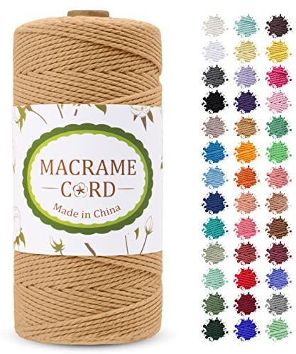 LEREATI Corda Macrame 2mm x 200m, Filo Macrame Cordoncino Cotone Naturale Spago Colorato, Cordino per Borse Uncinetto, Arazzo da Parete, Fai da Te Artigianato, Decorazioni (Caffè)
