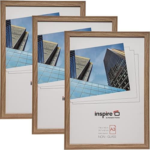 Hampton Frames | Sorbonne A3 Picture Frame | 30x42cm, Oak Effect, Acrylic Front, MDF | Wall Mount, Landscape or Portrait, Drop-In Back | Display Photos, Posters, Certificates