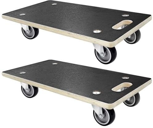 Rechteckiger Plattformwagen aus Holz, 2 Stück, 250 kg Tragfähigkeit, robuste Holzmöbel-Dolly, multifunktionaler Transportwagen mit 4 Rädern (rechteckige Möbelwagen, TPR-Räder)