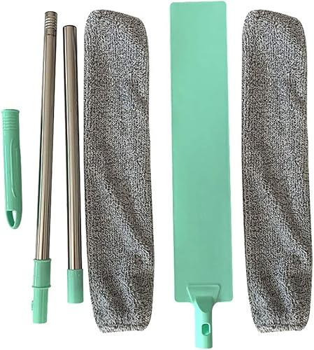 BEAUTYBIGBANG Plumero para limpieza, largo alcance, telescópico, lavable, espacio plano debajo del radiador, de microfibra, cepillo de limpieza lavable (125 cm, con 2 paños)