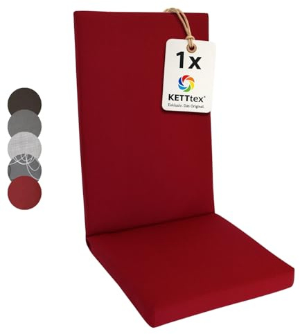 KETTtex Comfort Auflage Hochlehner rubinrot I Gartenstuhl Polster 123x50x7/4cm I hochwertige und Pflegeleichte Sesselauflage I Wetter- und formbeständige Stuhlauflage I KTH2 Sitzauflage