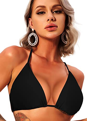 Navneet Women Bikini Top Sexy Triangle Bikini Adjustable Strings Padded Swimwear Beach Bathing Suits Black S