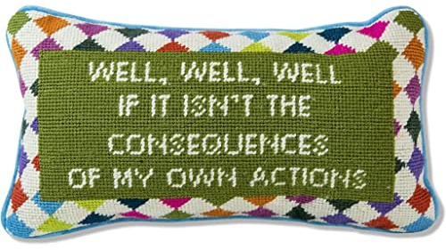 FURBISH Needlepoint Decorative Throw Pillow - Well Well Well - 8 x 14 - Small Embroidered Accent Pillow for Bed, Chair, Couch, Sofa - Eclectic Home Decor