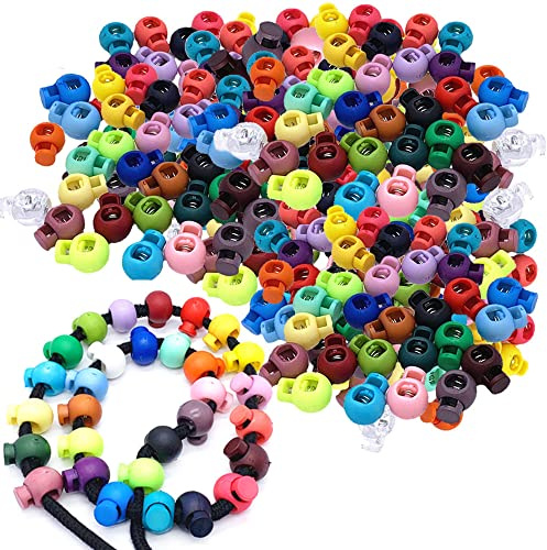 Dtoterul Bunt Kordelstopper 100 Stücke Einzelne Loch Federschnurschlösser Kordelklemme Federschnurschlösser Kordelklemme Rund Schnürsenkel Stopper kordelstopper für Kordelzug Bekleid Rucksack