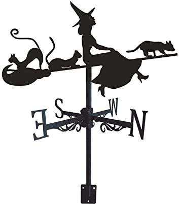 Baoblaze Schwarze Wetterfahne aus Schmiedeeisen, Wetterfahne für den Außenbereich, Bauernhof-Szene, klassischer Stil, Windrichtung für Garage, Scheune, Hexe und Katze
