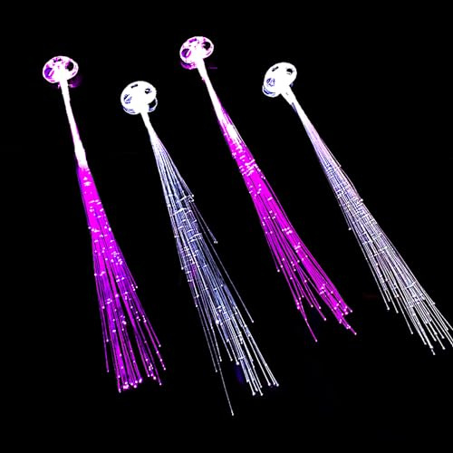 BF Souvenirs 4 Stück Party LED Haarsträhnen mit leuchtenden Glasfasern Hairextensions Haarspange Haarschmuck Haarclip Karneval Junggesellinnenabschied Volksfest Hochzeit Kindergeburtstag Konzert