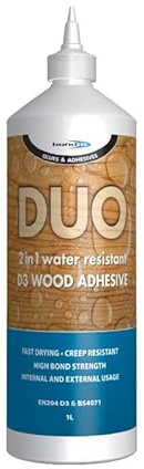 DUO 2 in 1 Wood Glue Water Resistant D3 Adhesive PVA Glue UK 125/250/500ml 1L 5L (1L)