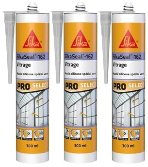 Lot de 3 mastics élastique silicone SIKA Sikaseal-162 Vitrage - Translucide - 300ml