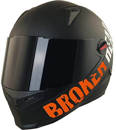 Broken Head BeProud Orange Motorradhelm Mit Zwei Visieren (Schwarz + Klar) Integralhelm Mattschwarz-Orange- Größe L (59-60 cm)