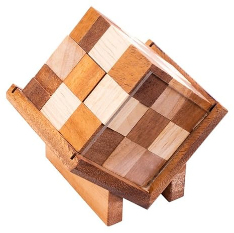 Engelhart –350390- Cube in Box – Holz-Denkspiel Schwierigkeitsgrad schwierig – 9 Teile – Lösung im Spiel – 1 Spieler