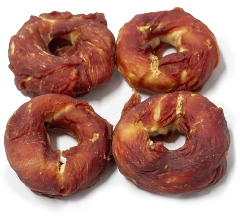 Bontoy 4 Donuts aus Rinderhaut ummantelt mit Entenfleisch Größe S I ca. 200g I Kauspass für den Hund I Leckerli I Belohnung