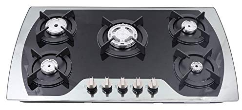 Placa de cocción de 5 quemadores Cocina de gas de acero inoxidable LPG/NG Gas Encimera incorporada Cocina de 35,4 pulgadas para el hogar y la autocaravana