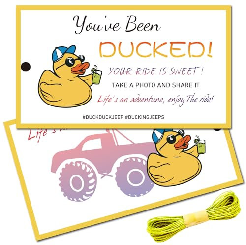 CREATCABIN 50Pcs You've Been Ducked Cards Duck Tags Card Duck Duck Tags Ducking DIY Duck Card with Hole Twine for Rubber Duck Car Decor Gifts Yellow 3.5x2Inch-Your Ride is Sweet